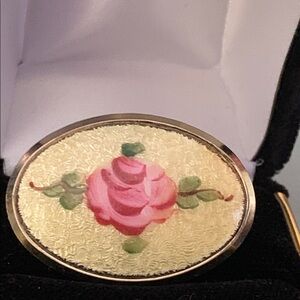 Rose Textured Hand Painted Guilloche Brooch